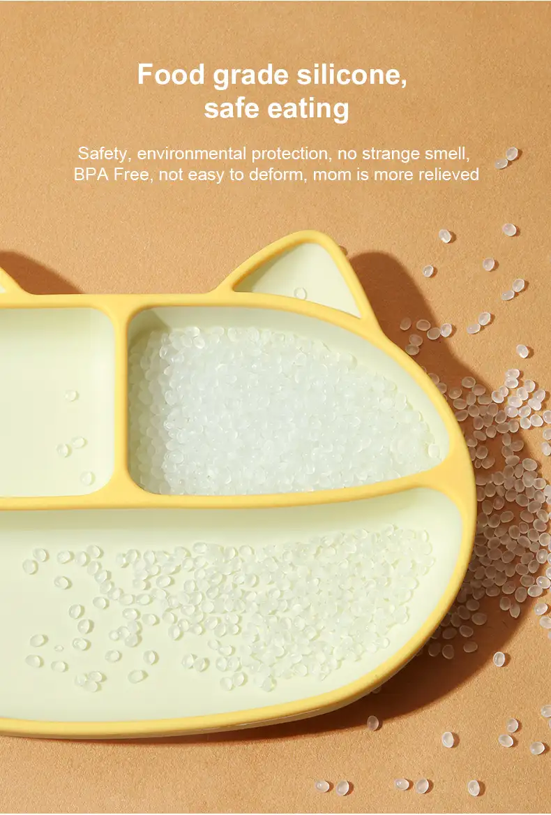 NON-SLIP BABY SILICON PLATE WITH LID AND STRAW (CAT SHAPE)