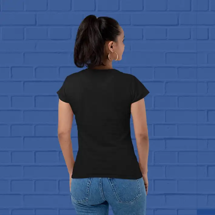 Women's Plain Round Neck T-shirt Black - secondary