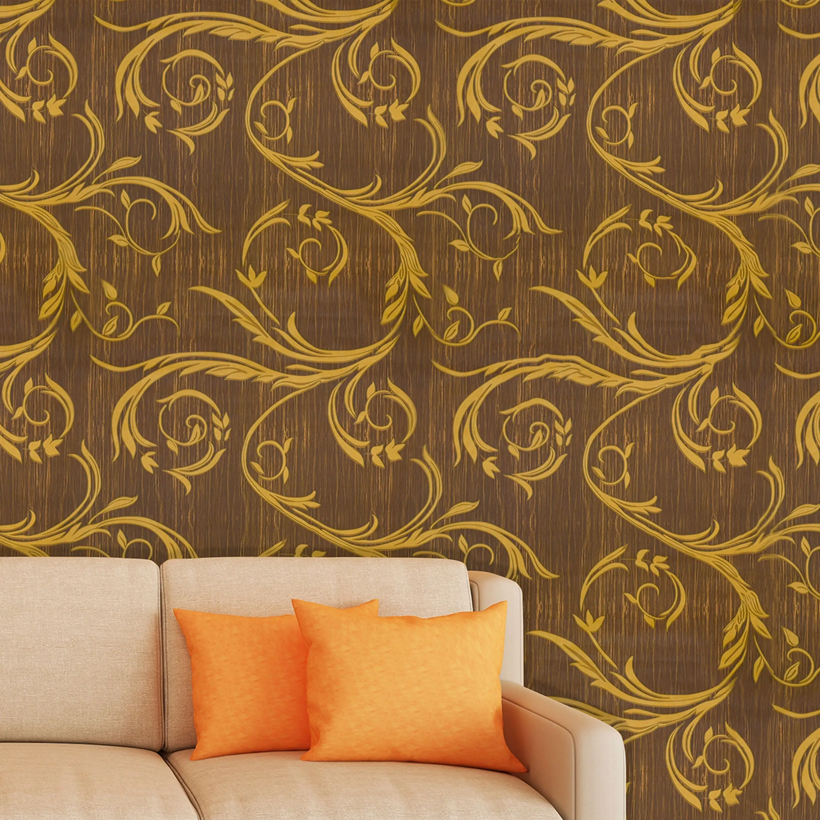 Decorative Brown & Gold Wallpaper - secondary