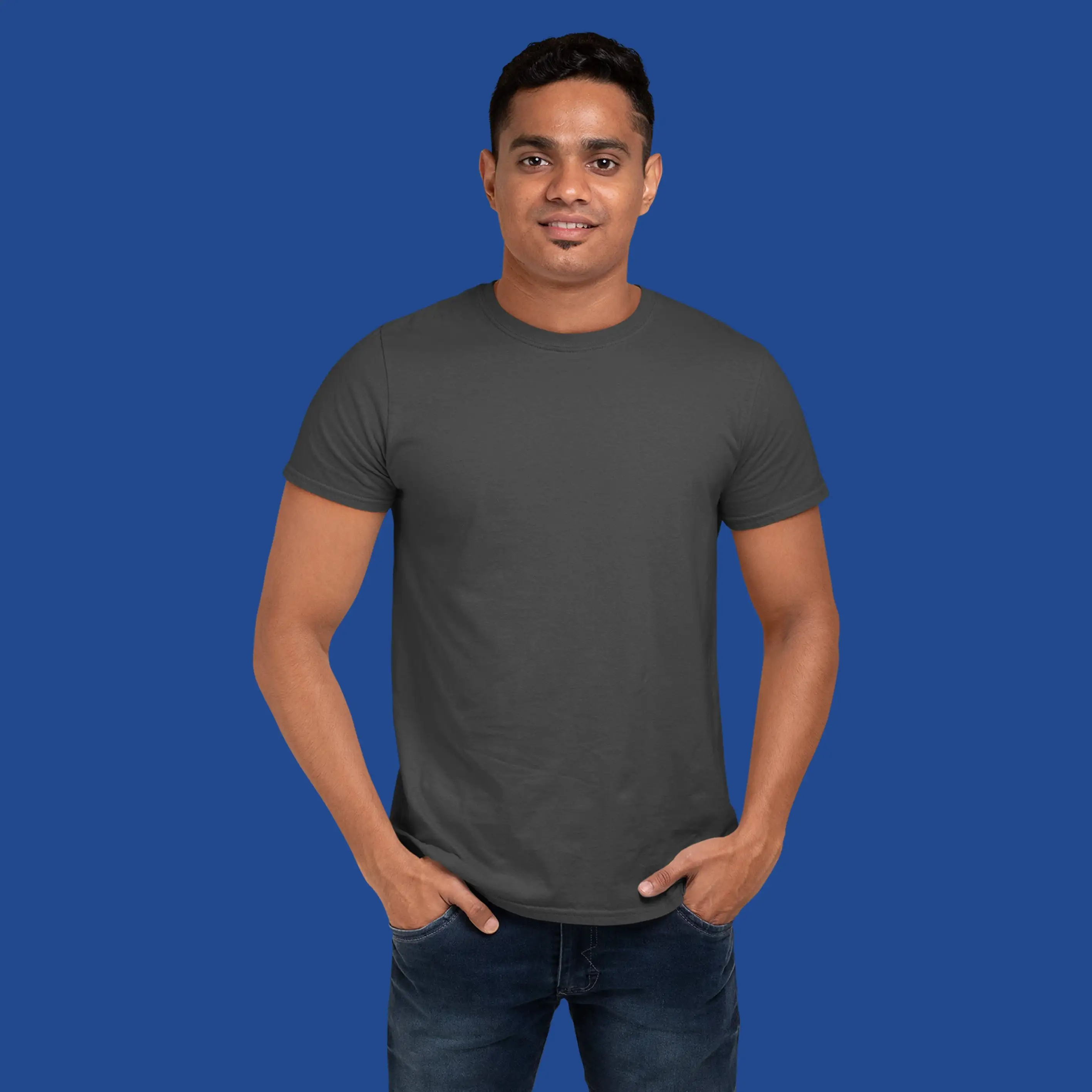 Men's Round Neck Plain T-Shirt- CHARCOAL MELANGE