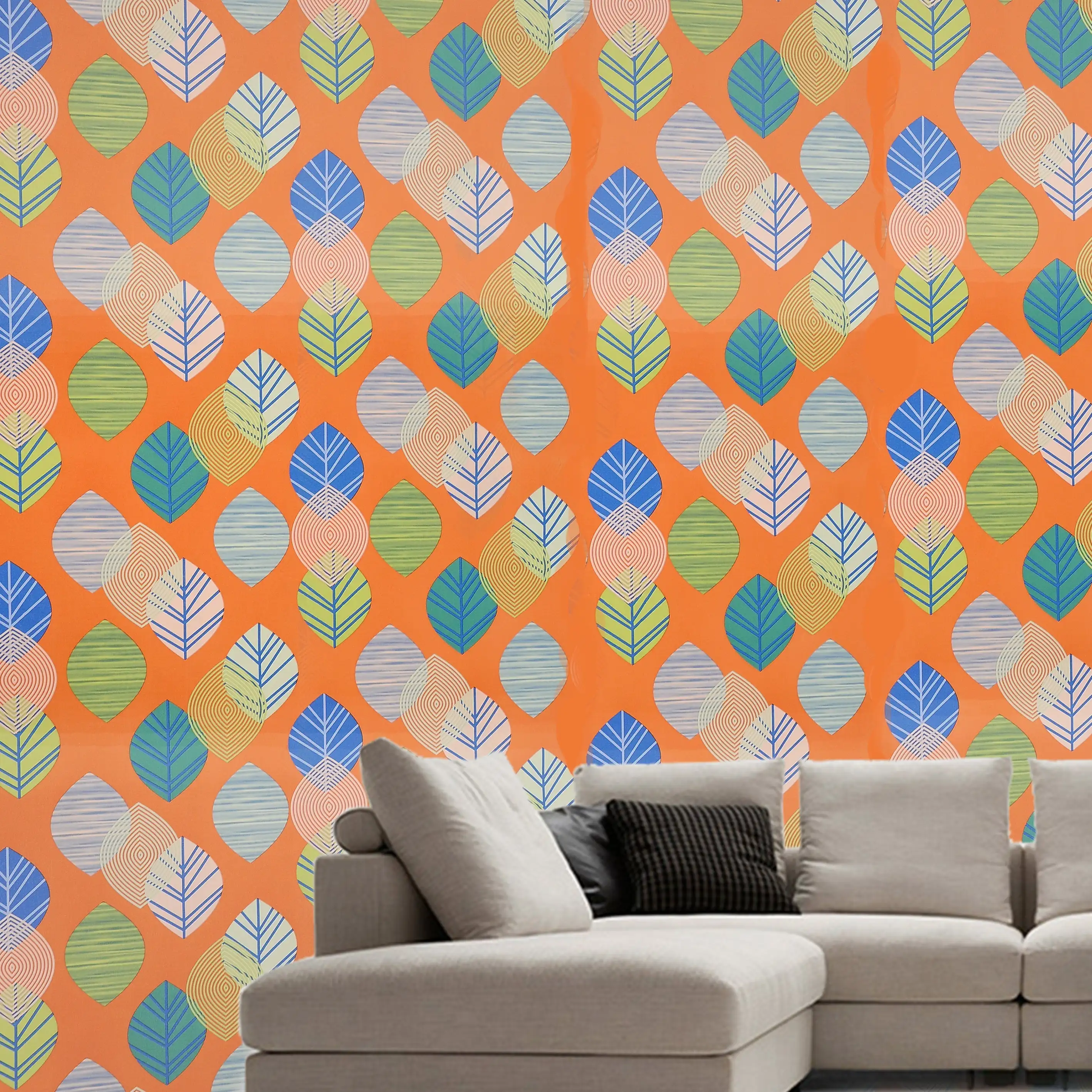 Decorative Orange Base Multicolor Wallpaper - secondary