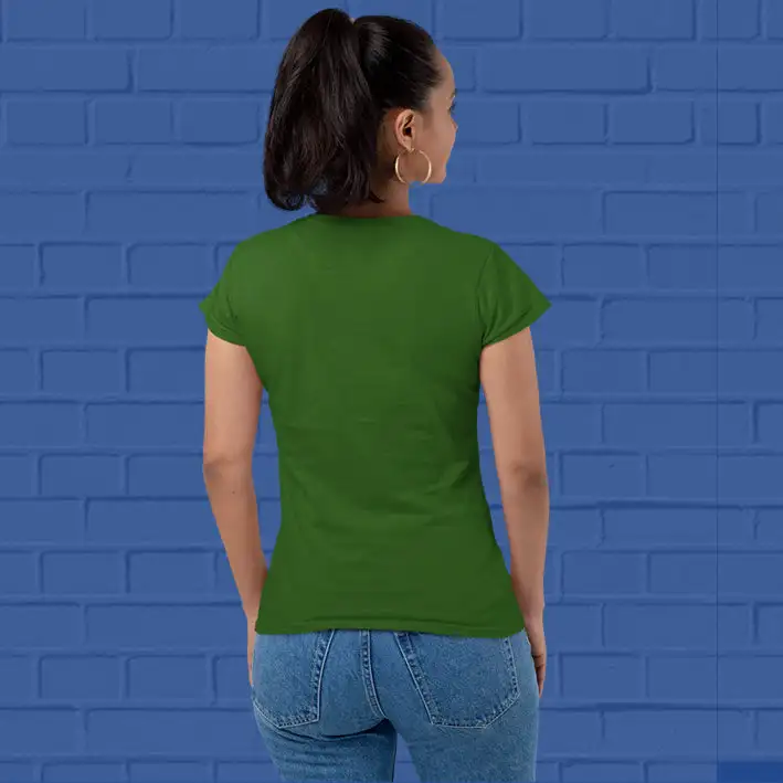 Women's Plain Round Neck T-shirt Bottle Green - secondary