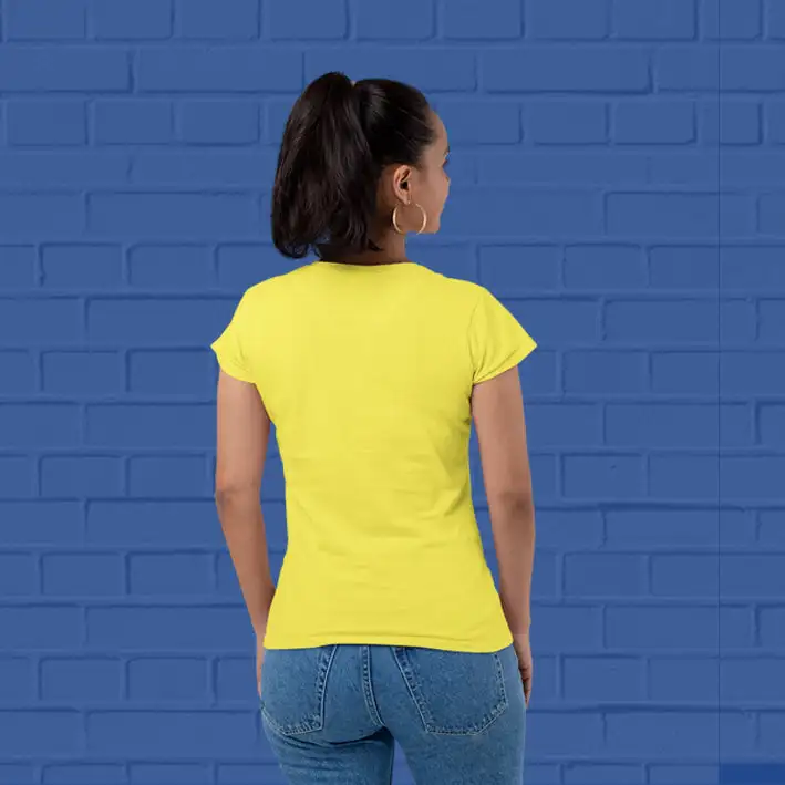 Women's Plain Round Neck T-shirt New Yellow - secondary