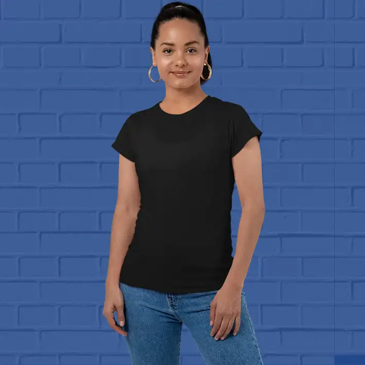Women's Plain Round Neck T-shirt Black