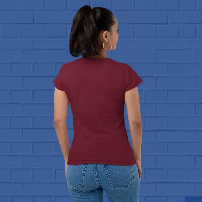 Women's Plain Round Neck T-shirt Maroon - secondary