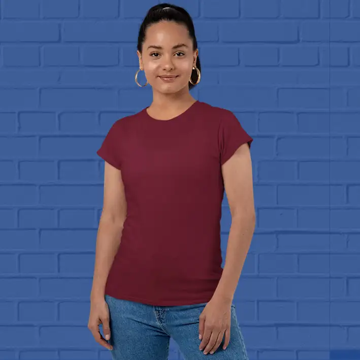 Women's Plain Round Neck T-shirt Maroon