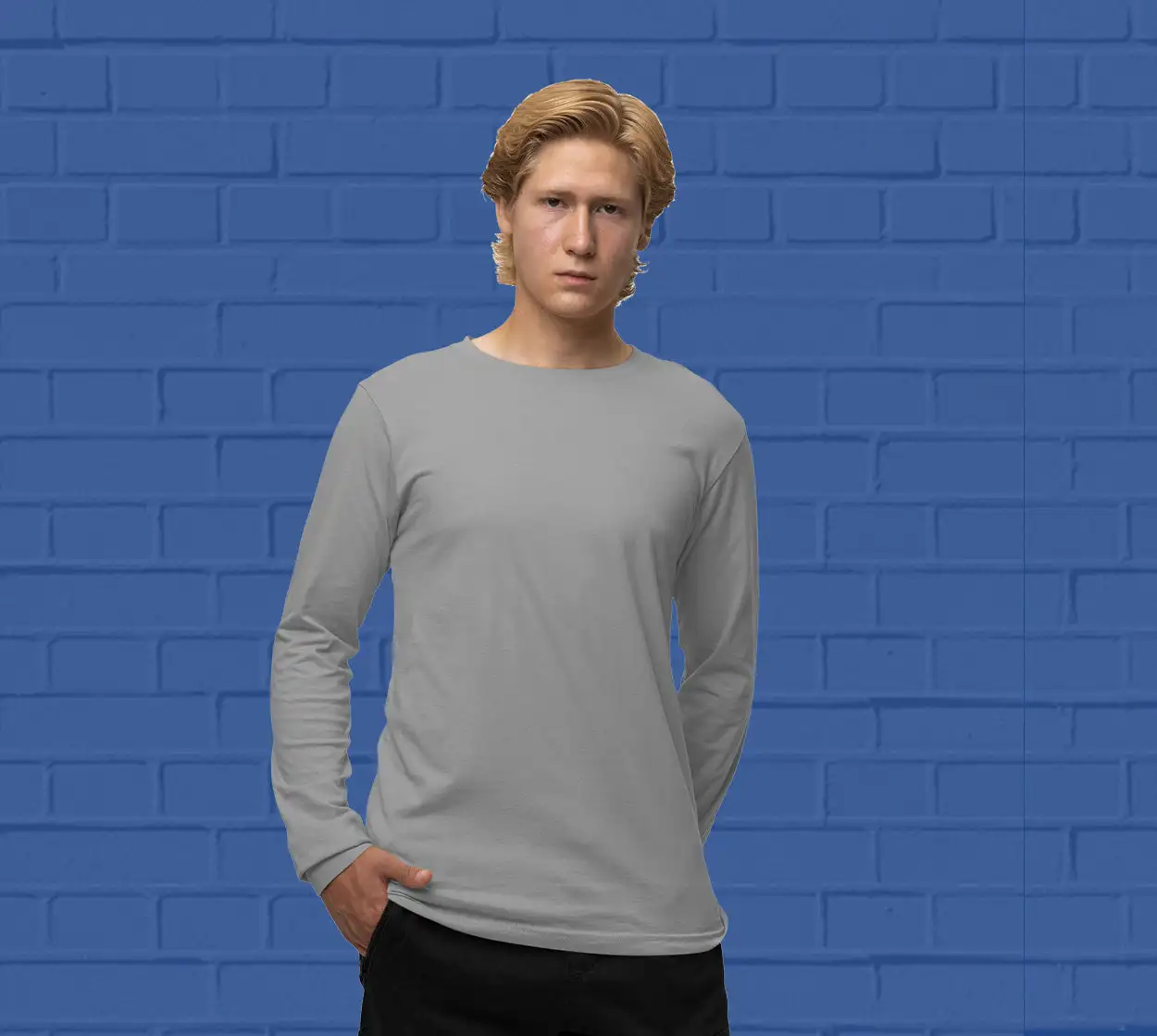 Men's round neck Grey Melange full sleeves t-shirt