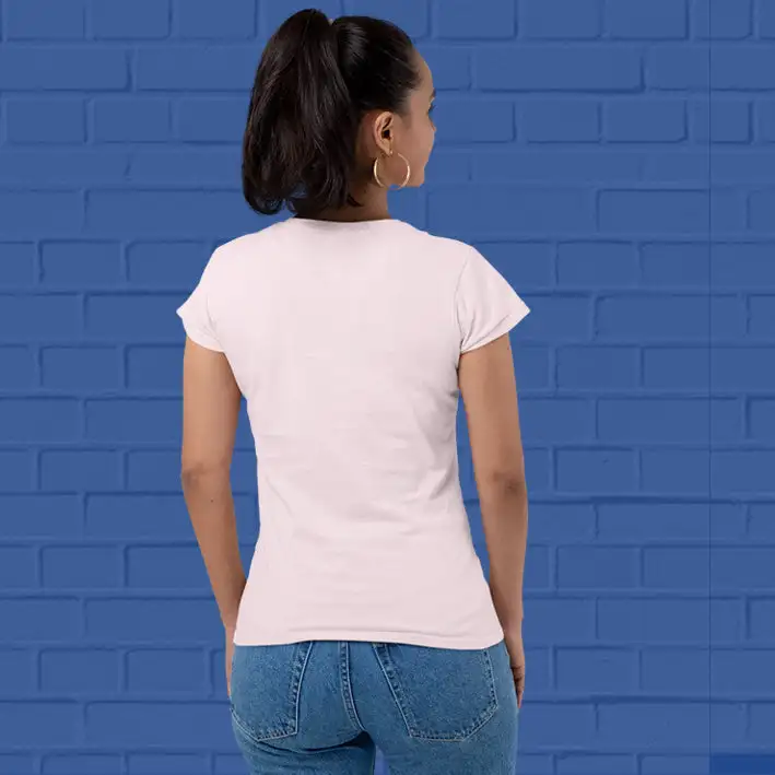 Women's Plain Round Neck T-shirt Light Baby Pink - secondary