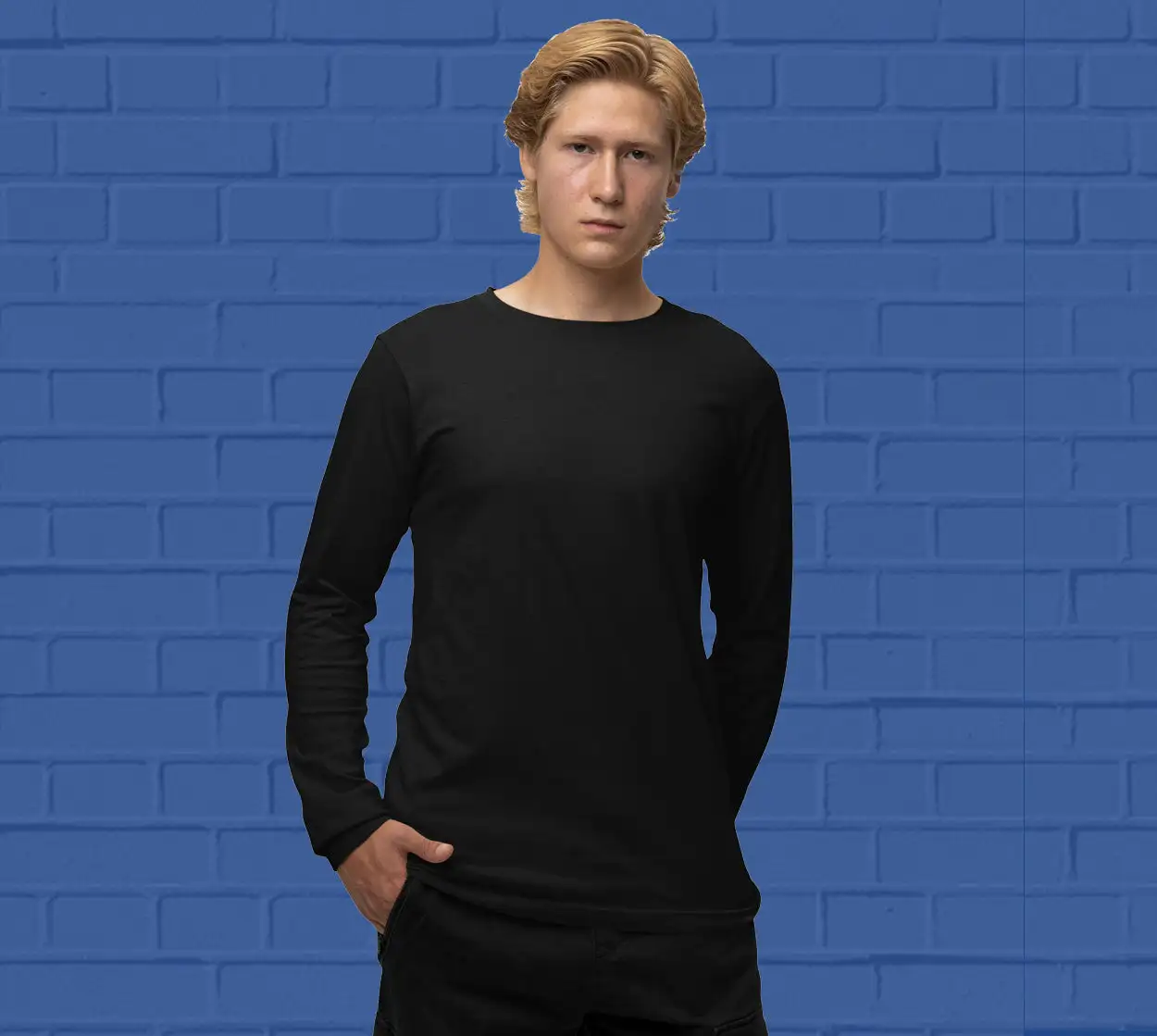 Men's round neck Black full sleeves t-shirt