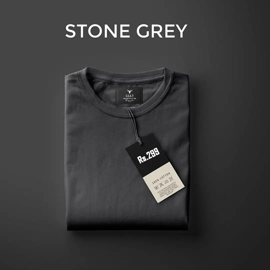 Men's Round Neck Plain T-Shirt- STONE GREY - secondary