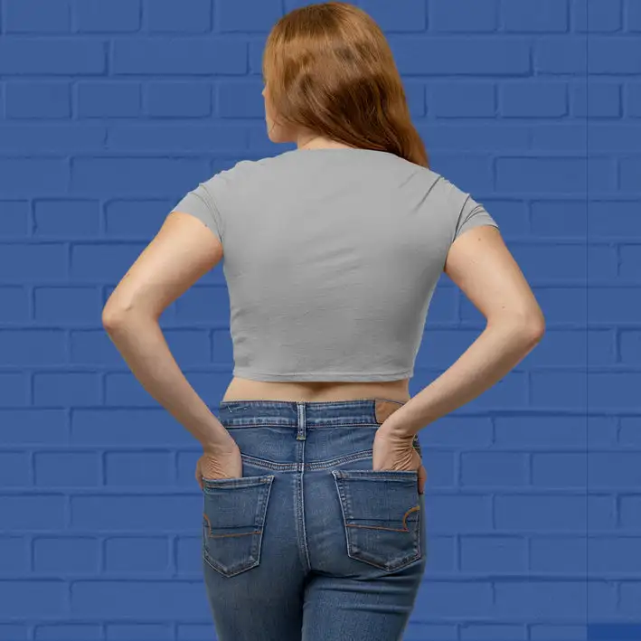 Plain  Grey Melange Pink Crop Top - secondary