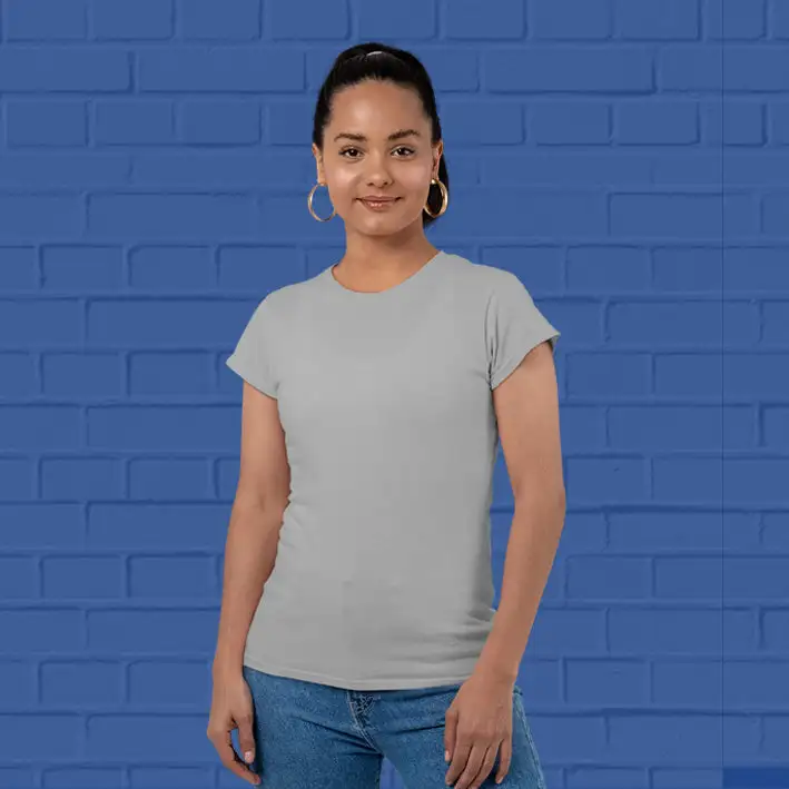Women's Plain Round Neck T-shirt Grey Melange