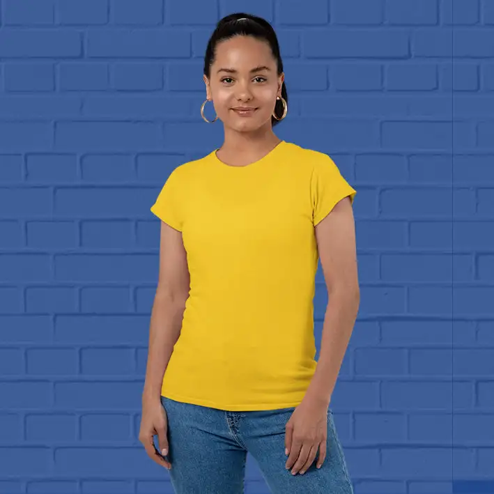 Women's Plain Round Neck T-shirt Golden Yellow