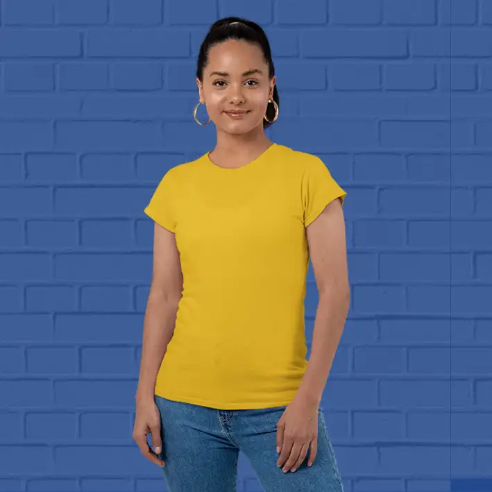 Women's Plain Round Neck T-shirt Musturd Yellow