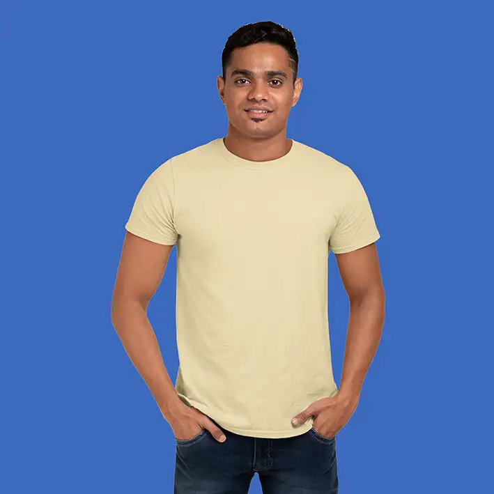 Men's Round Neck Plain T-Shirt- BEIGE - secondary