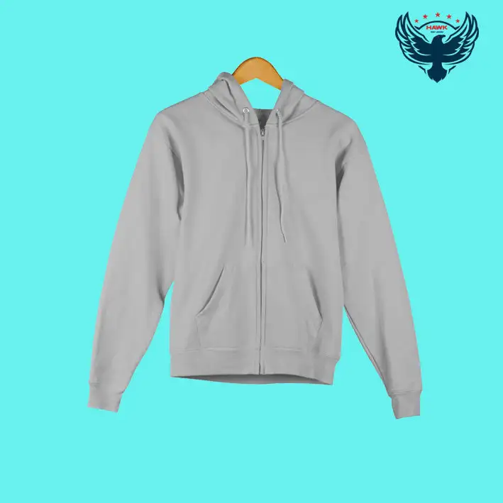Plain Zipper Hoodie - Grey Melange