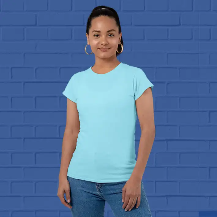 Women's Plain Round Neck T-shirt Sky Blue