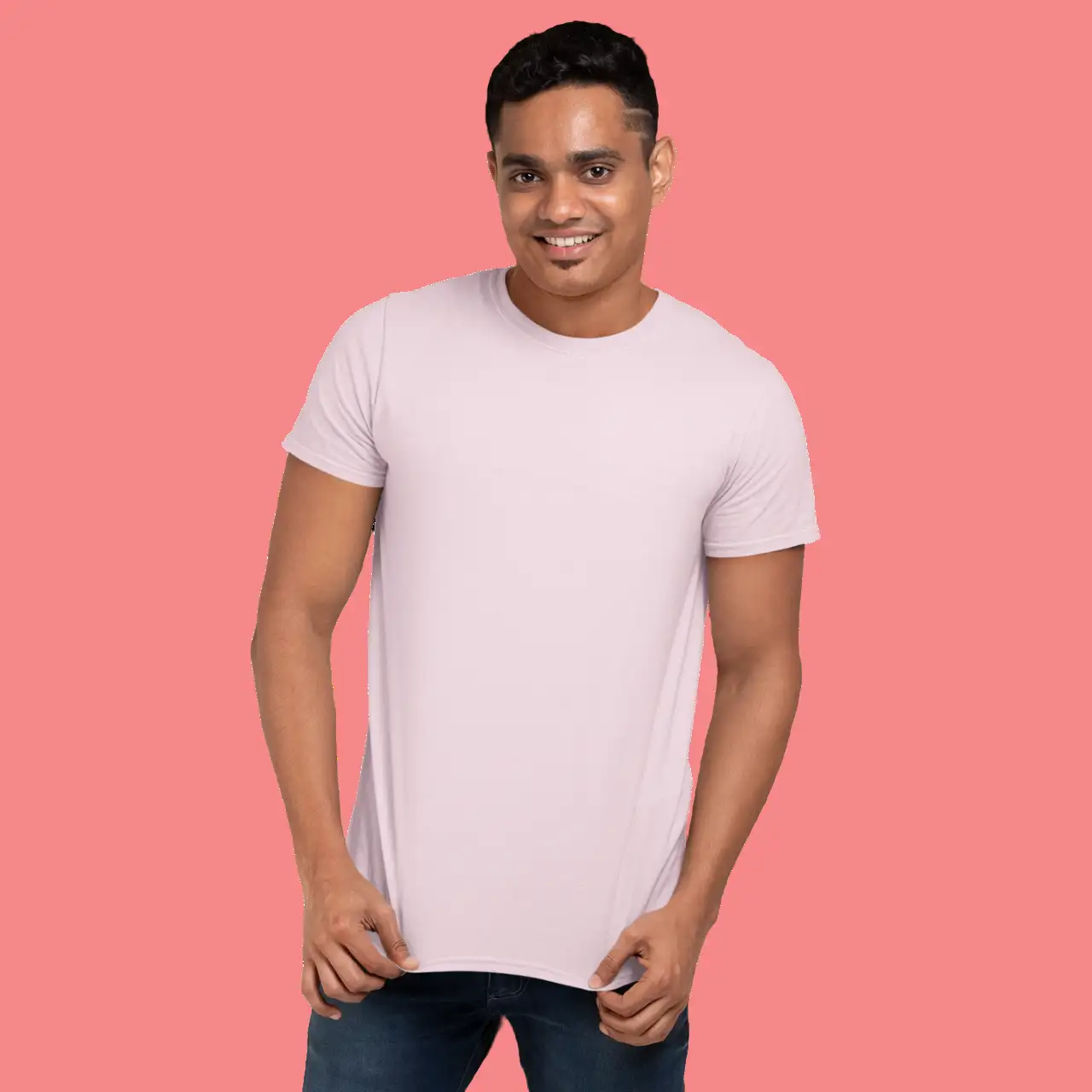 Men's Round Neck Plain T-Shirt- LIGHT BABY PINK