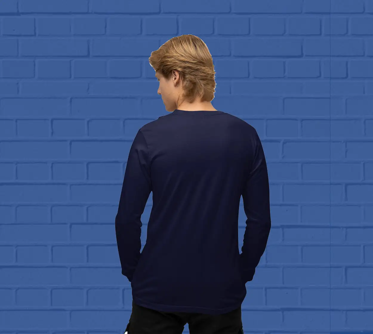Men's round neck Navy Blue full sleeves t-shirt - secondary