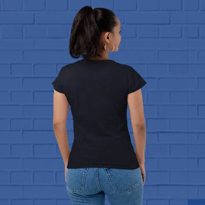 Women's Plain Round Neck T-shirt Navy Blue - secondary