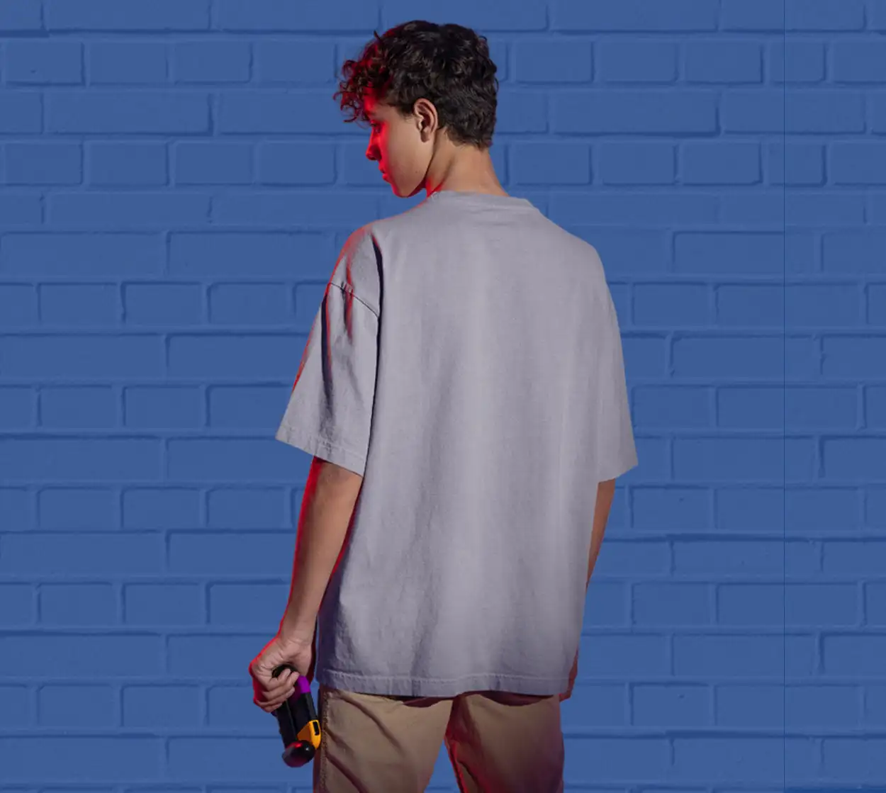 Solid Grey Melange  Oversized T shirt - secondary