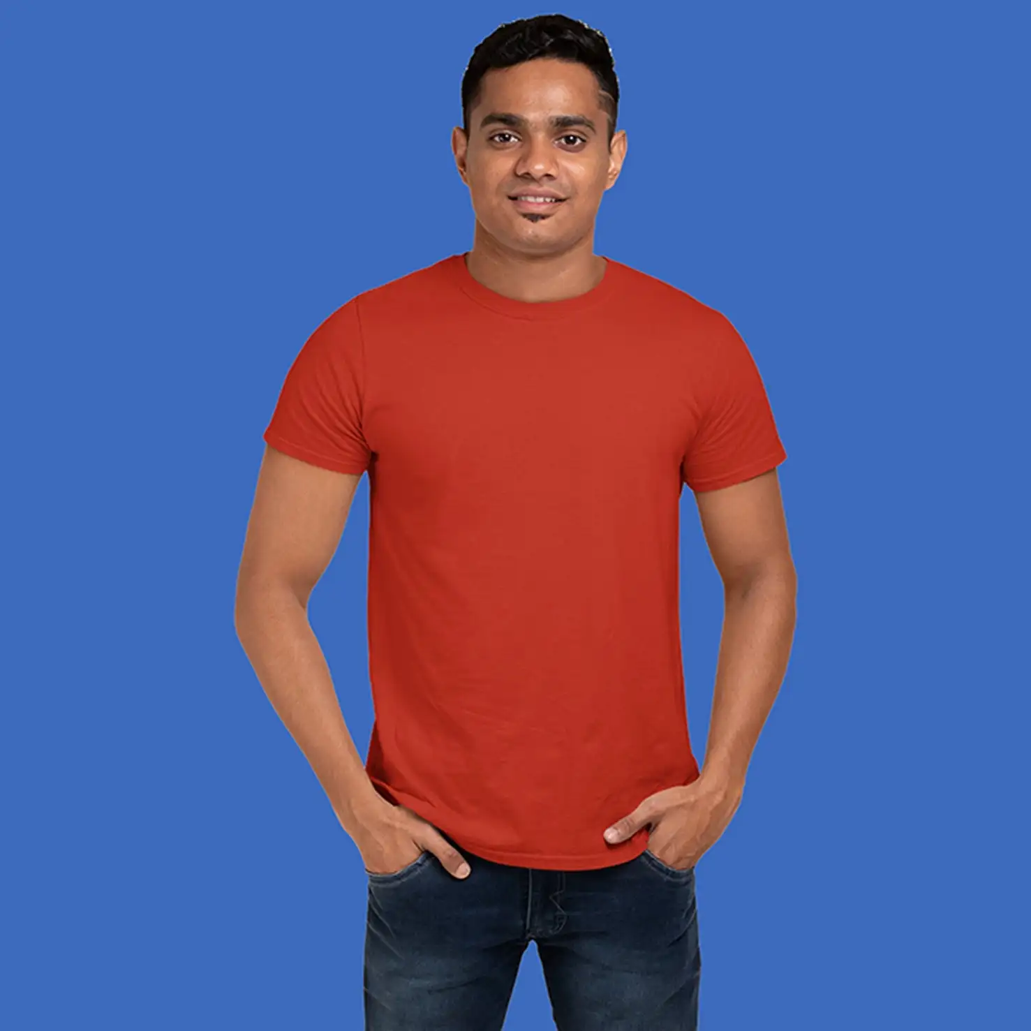 Men's Round Neck Plain T-Shirt- BRICK RED - secondary