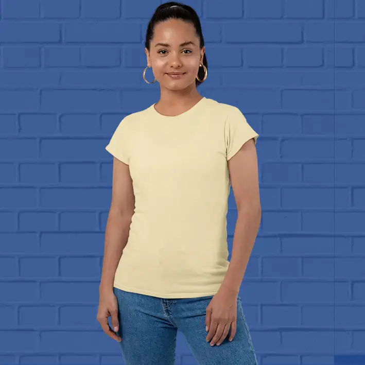 Women's Plain Round Neck T-shirt Beige