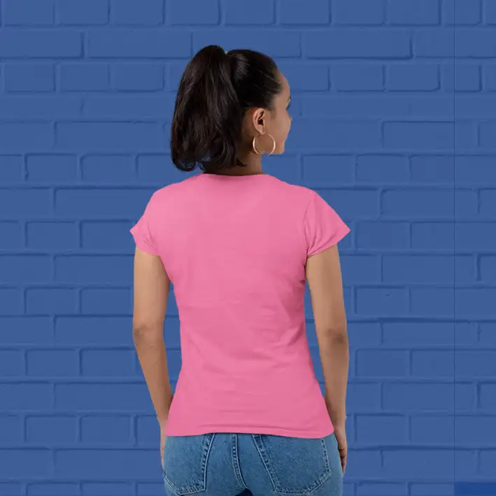 Women's Plain Round Neck T-shirt Pink - secondary