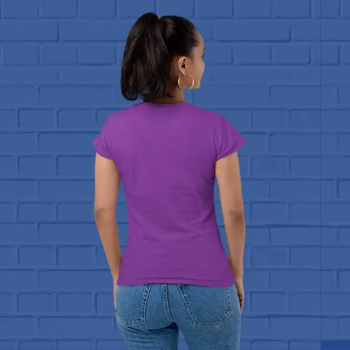 Women's Plain Round Neck T-shirt Purple - secondary
