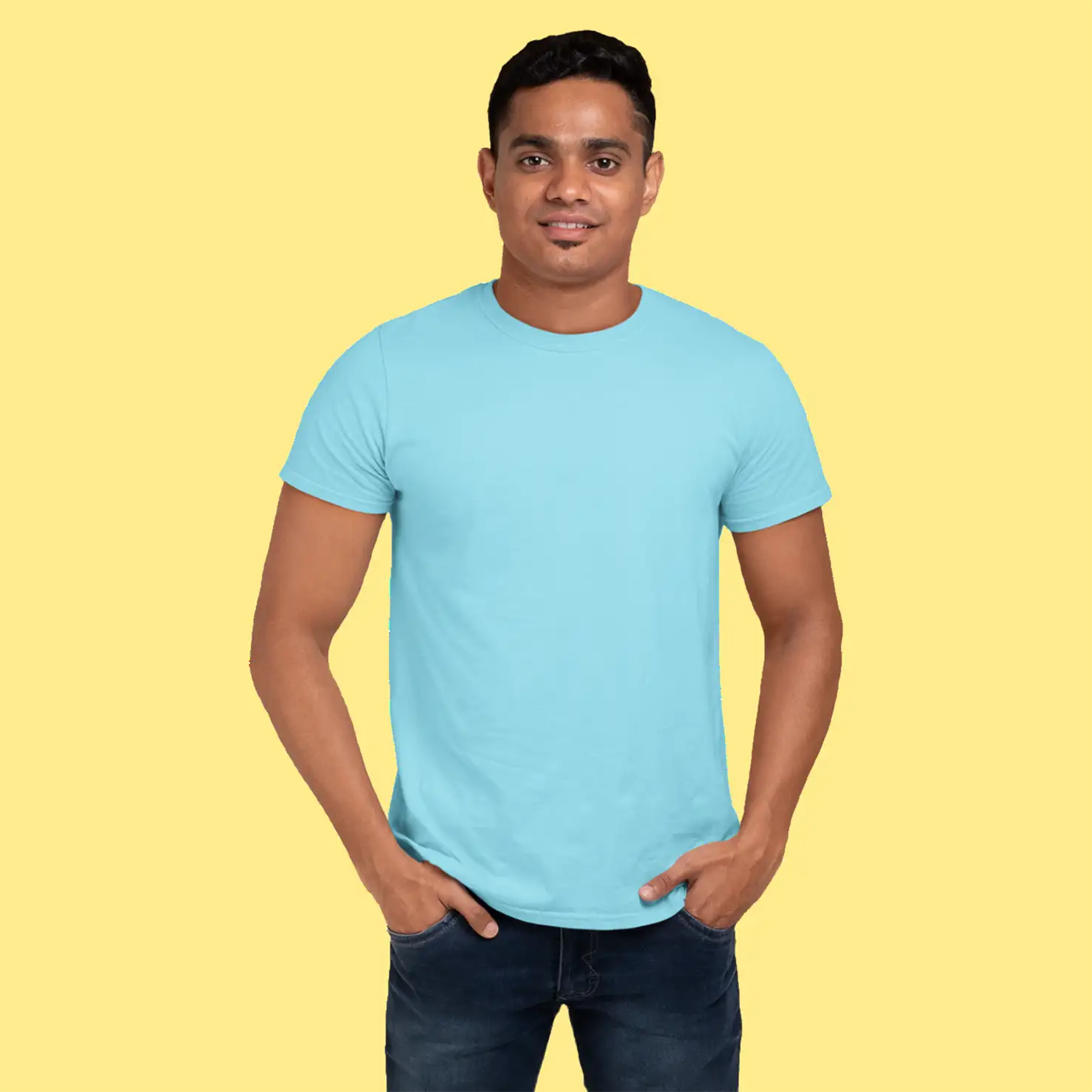 Men's Round Neck Plain T-Shirt- Sky Blue - secondary
