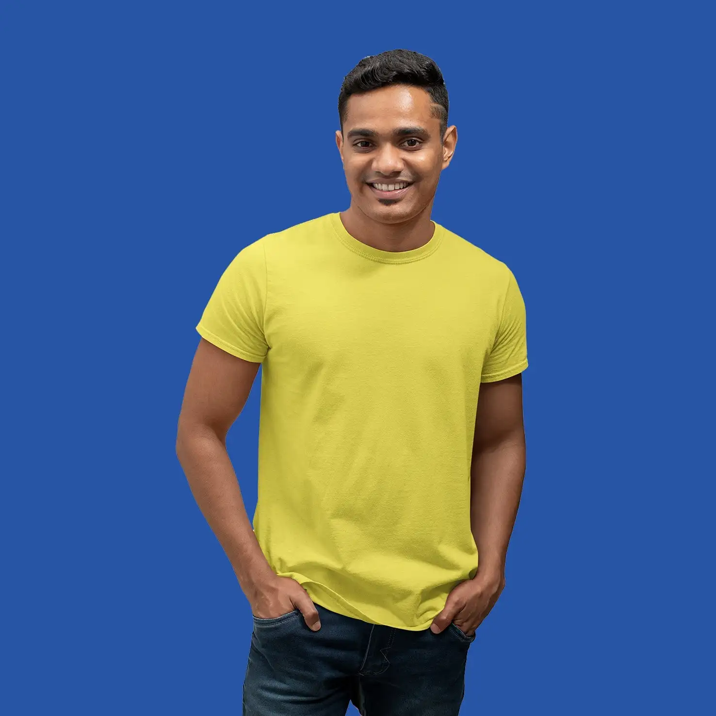 Men's Round Neck Plain T-Shirt- NEW YELLOW - secondary