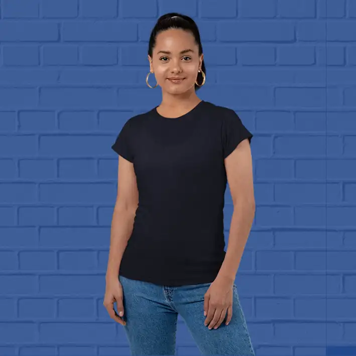 Women's Plain Round Neck T-shirt Navy Blue