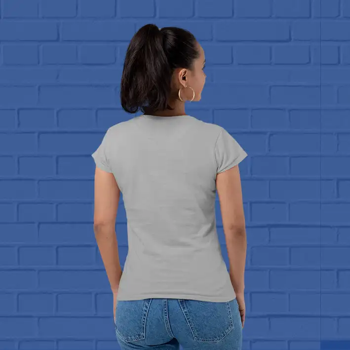 Women's Plain Round Neck T-shirt Grey Melange - secondary