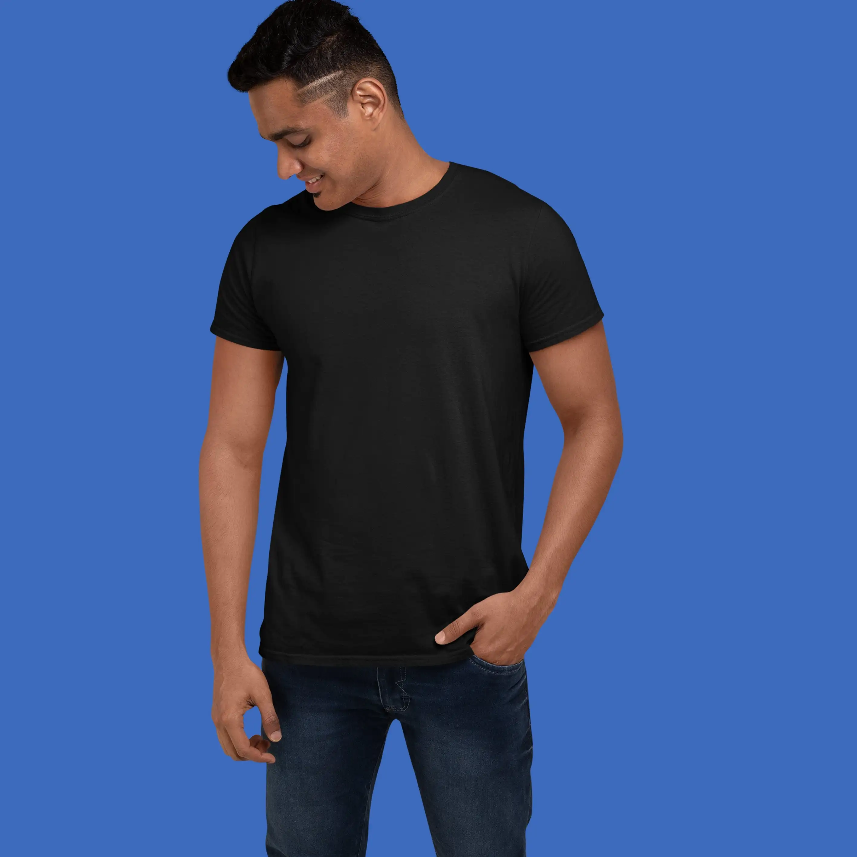 Men's Round Neck Plain T-Shirt- BLACK - secondary