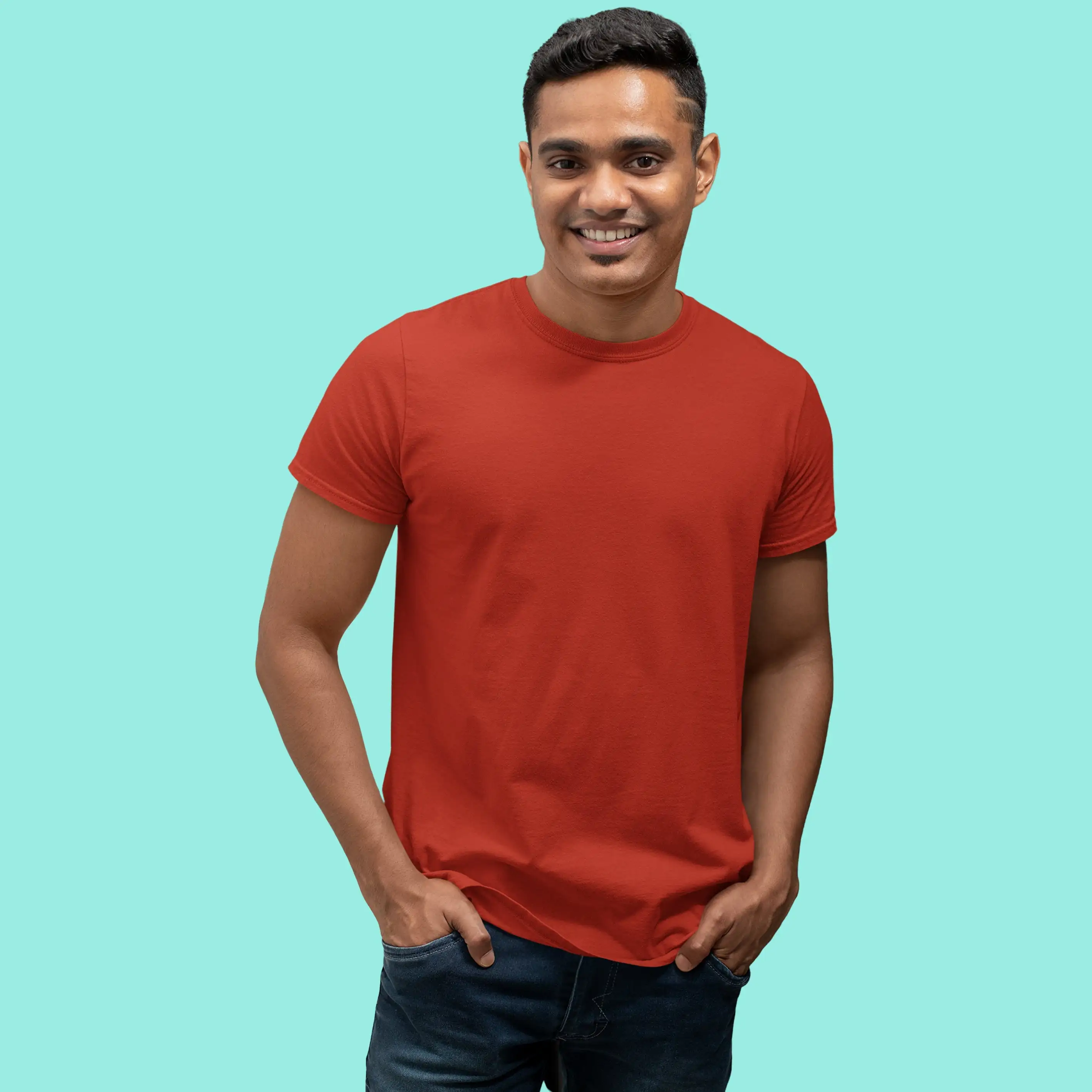Men's Round Neck Plain T-Shirt- BRICK RED