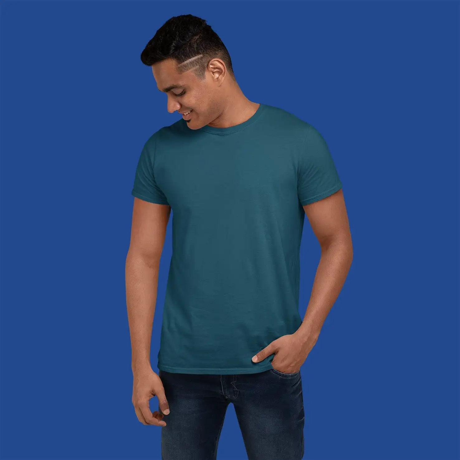 Men's Round Neck Plain T-Shirt- PETROL BLUE