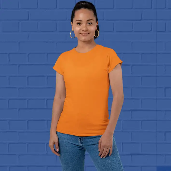 Women's Plain Round Neck T-shirt Orange