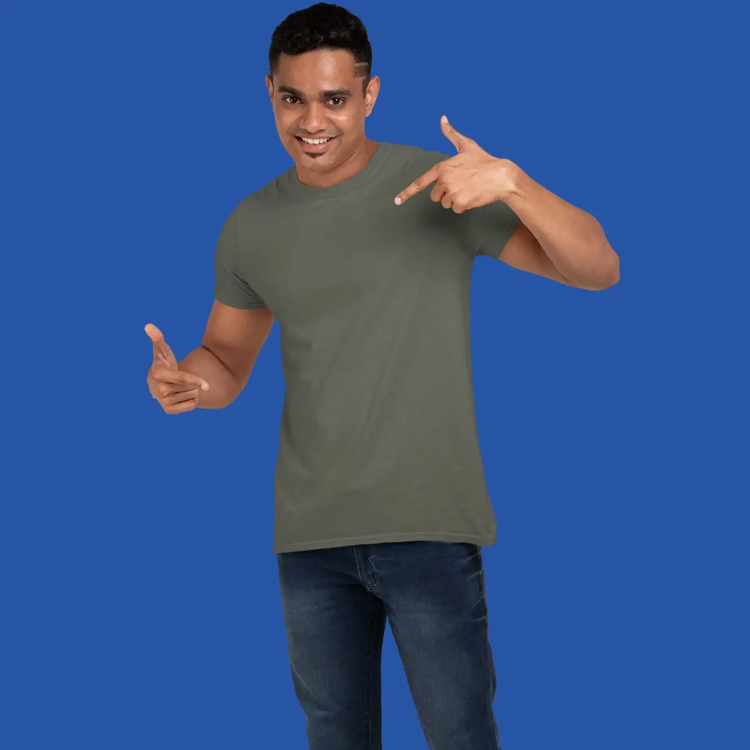 Men's Round Neck Plain T-Shirt- ARMY GREEN