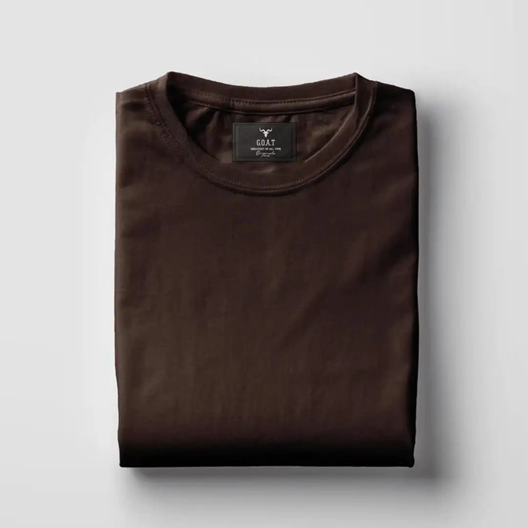 Men's Round Neck Plain T-Shirt-Coffee Brown - secondary