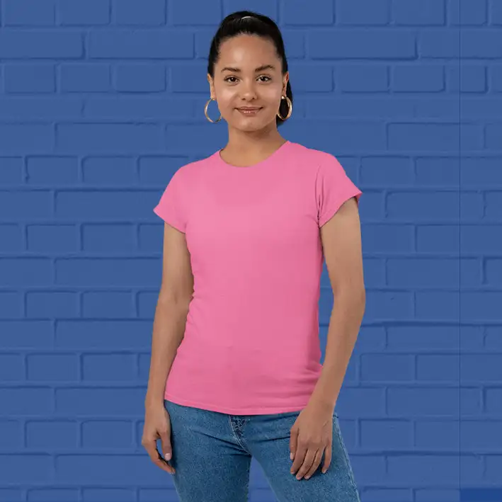 Women's Plain Round Neck T-shirt Pink