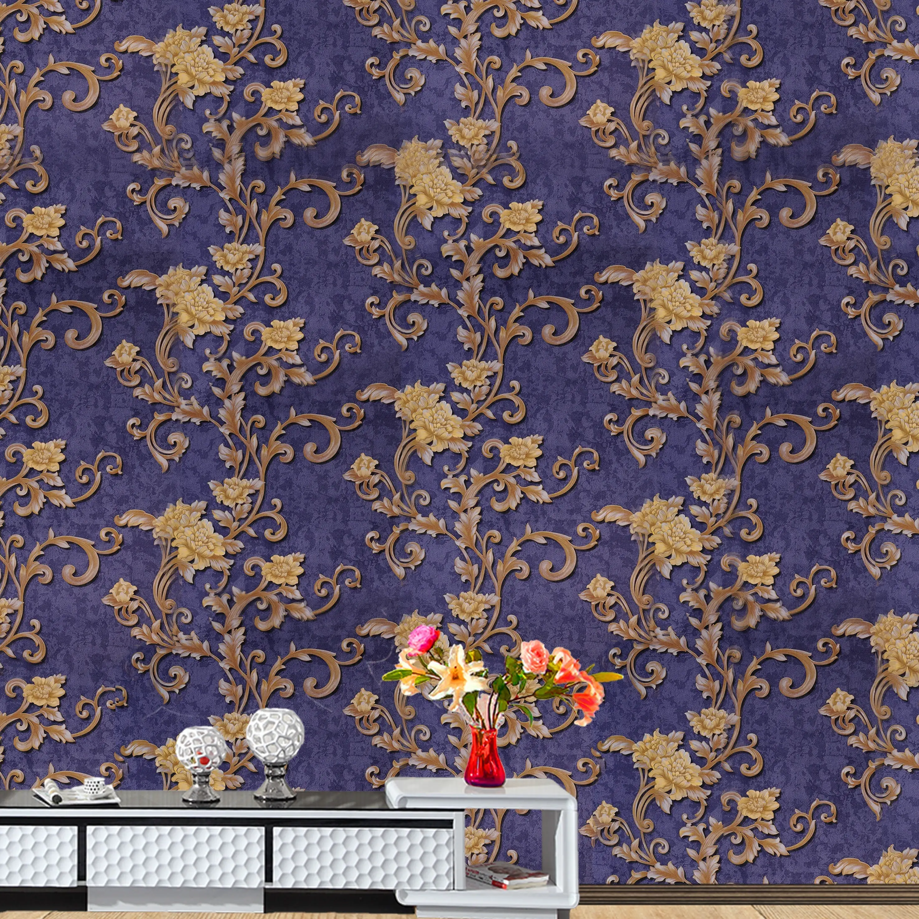 Purple Base with Golden Color Design Wallpaper - secondary