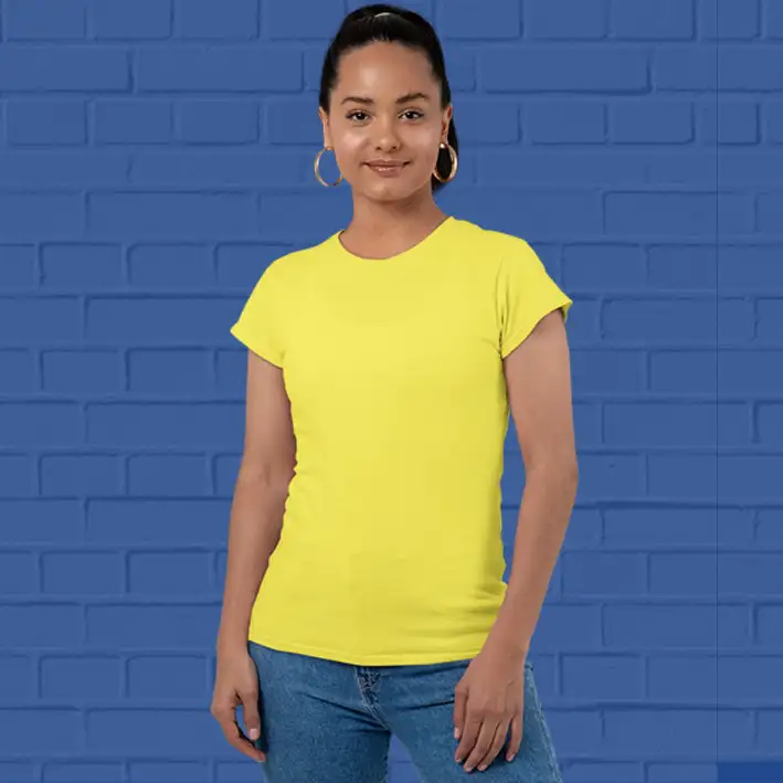 Women's Plain Round Neck T-shirt New Yellow