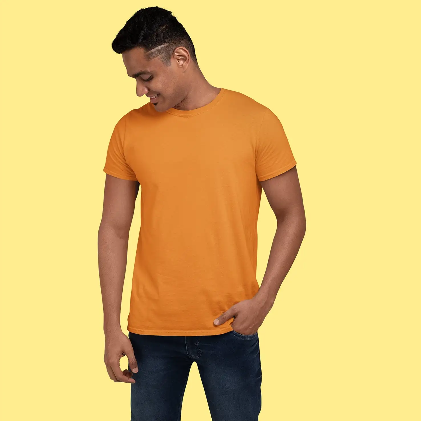 Men's Round Neck Plain T-Shirt- SUNSET ORANGE