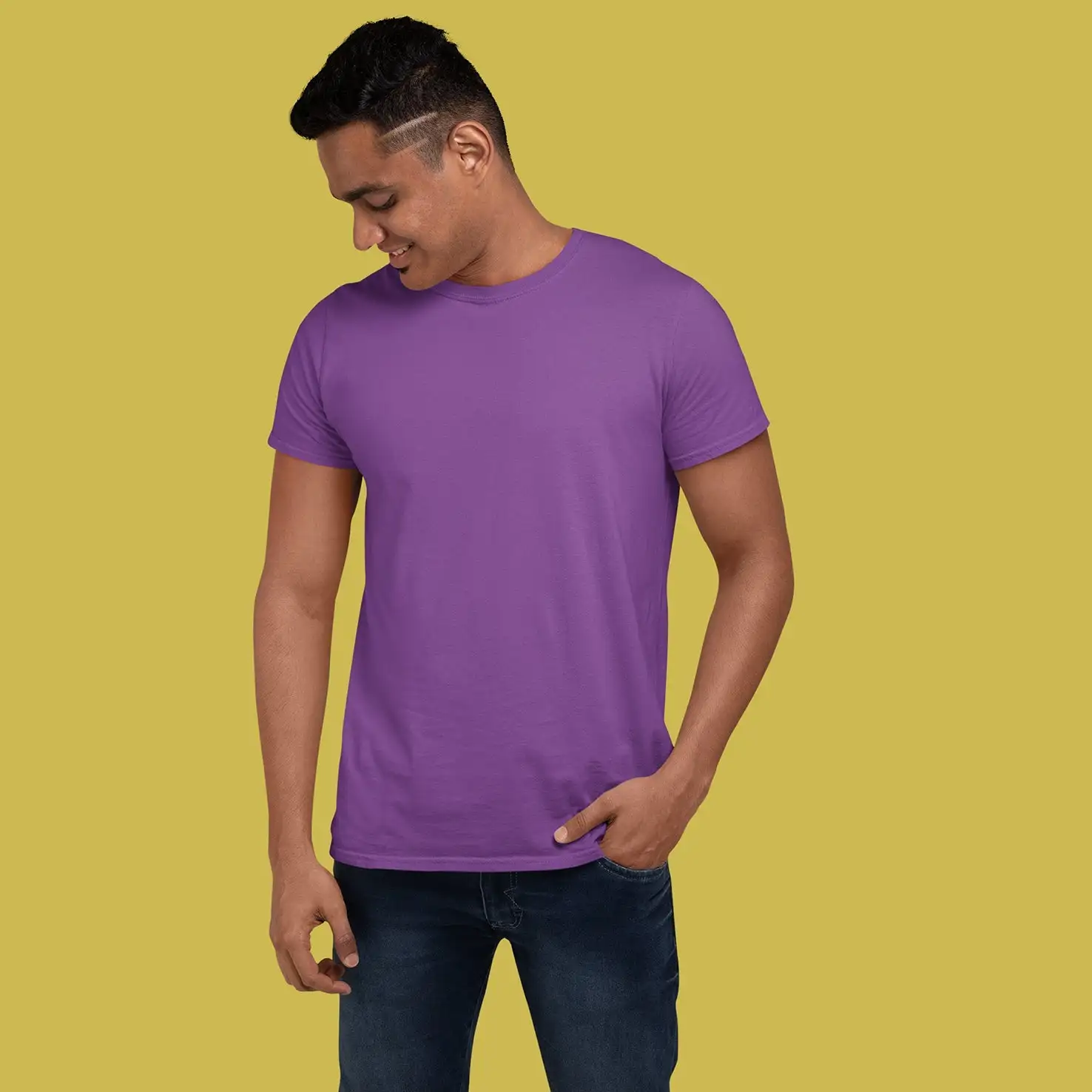 Men's Round Neck Plain T-Shirt- Purple