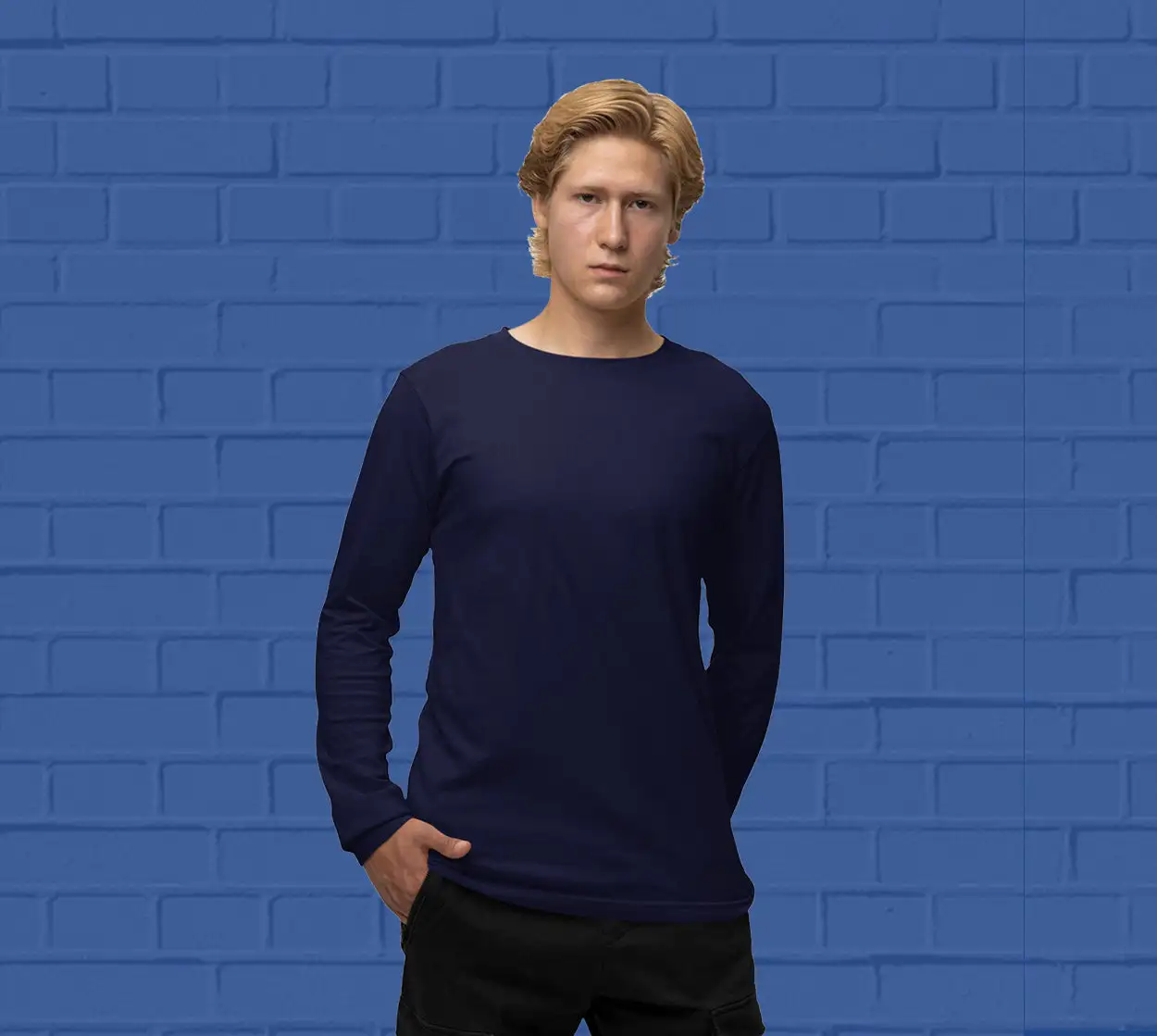 Men's round neck Navy Blue full sleeves t-shirt