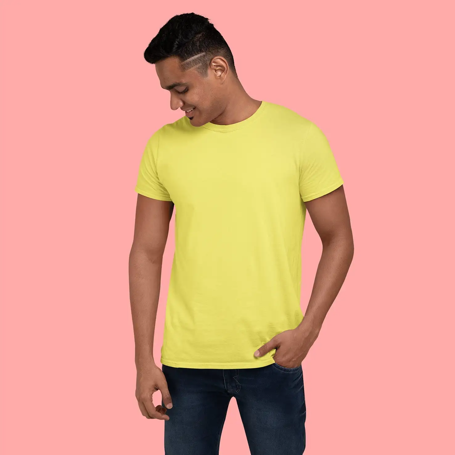 Men's Round Neck Plain T-Shirt- NEW YELLOW