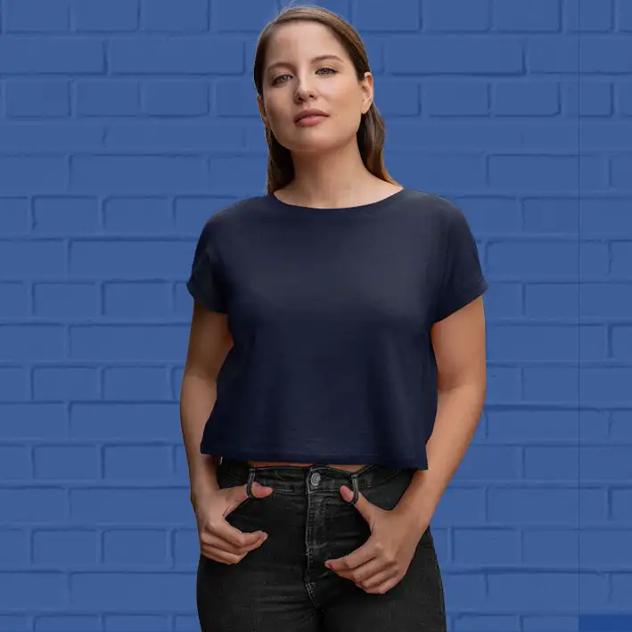 Plain  Navy Blue Crop Top