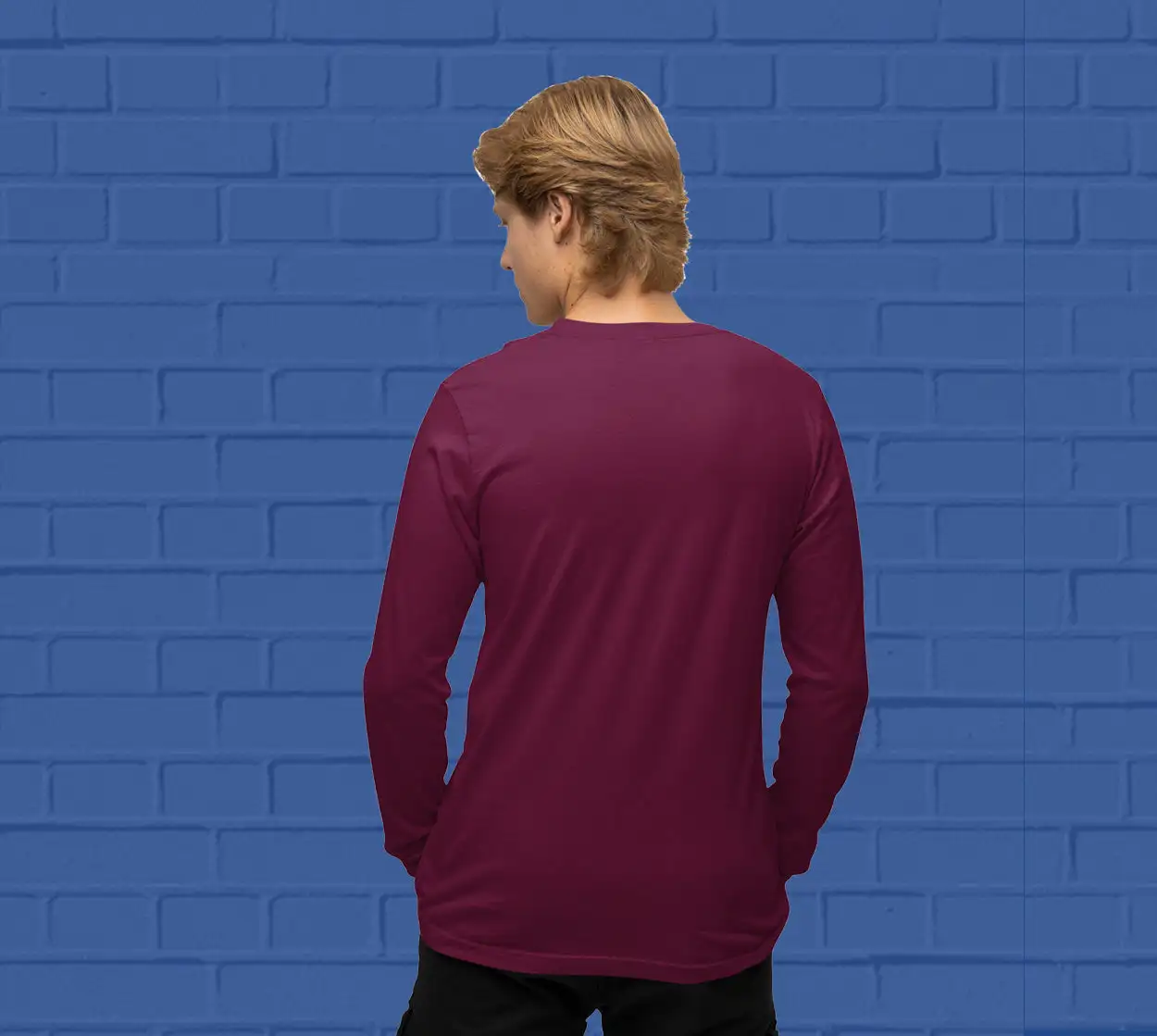 Men's round neck Maroon full sleeves t-shirt - secondary