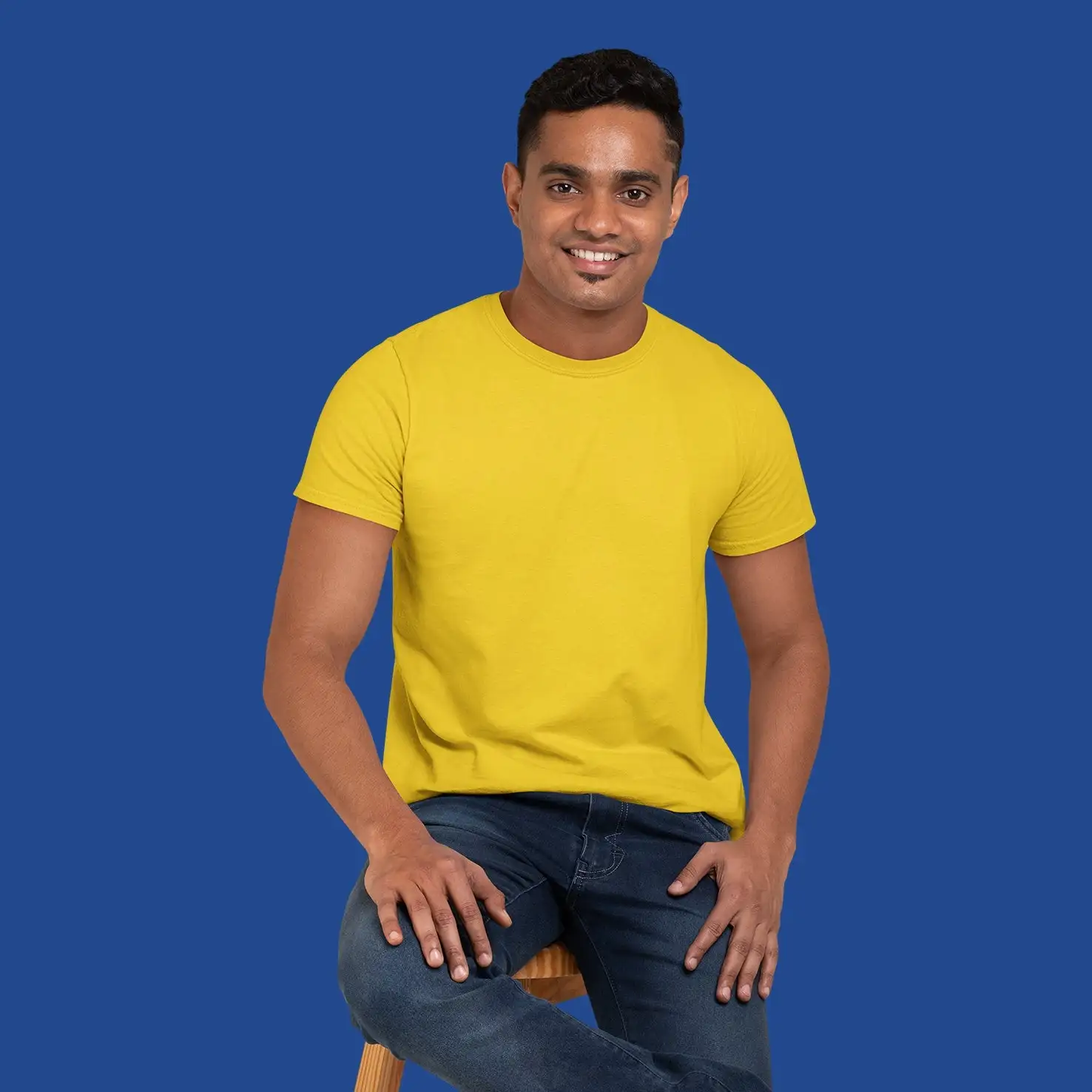 Men's Round Neck Plain T-Shirt- Yellow