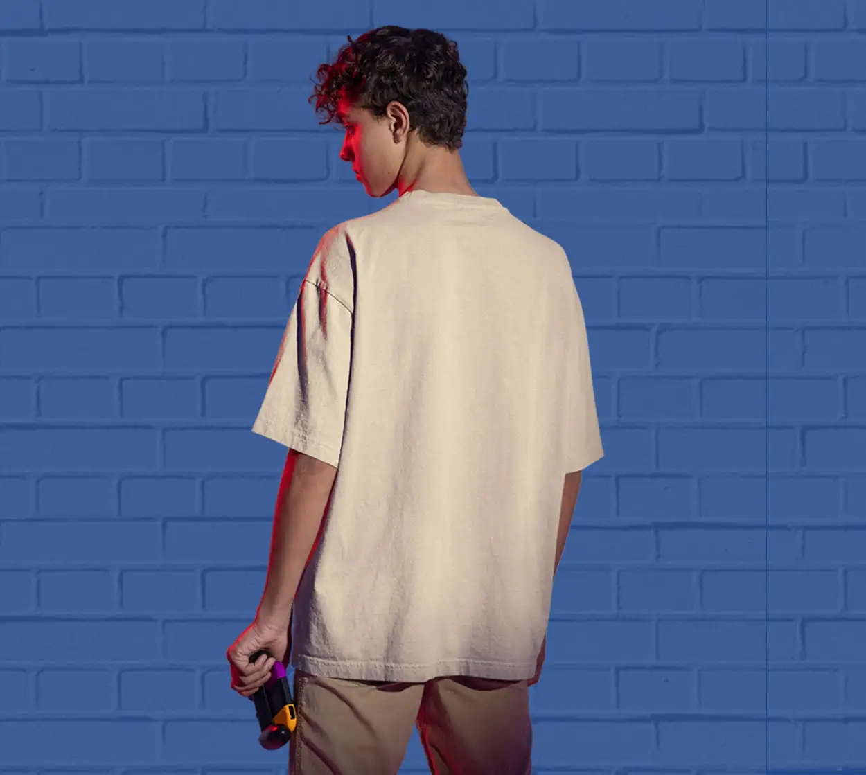 Solid Beige Oversized T shirt - secondary